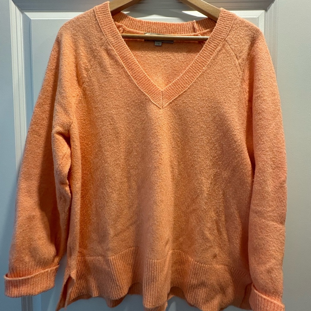 LOFT Women's Soft Orange V-Neck Sweater